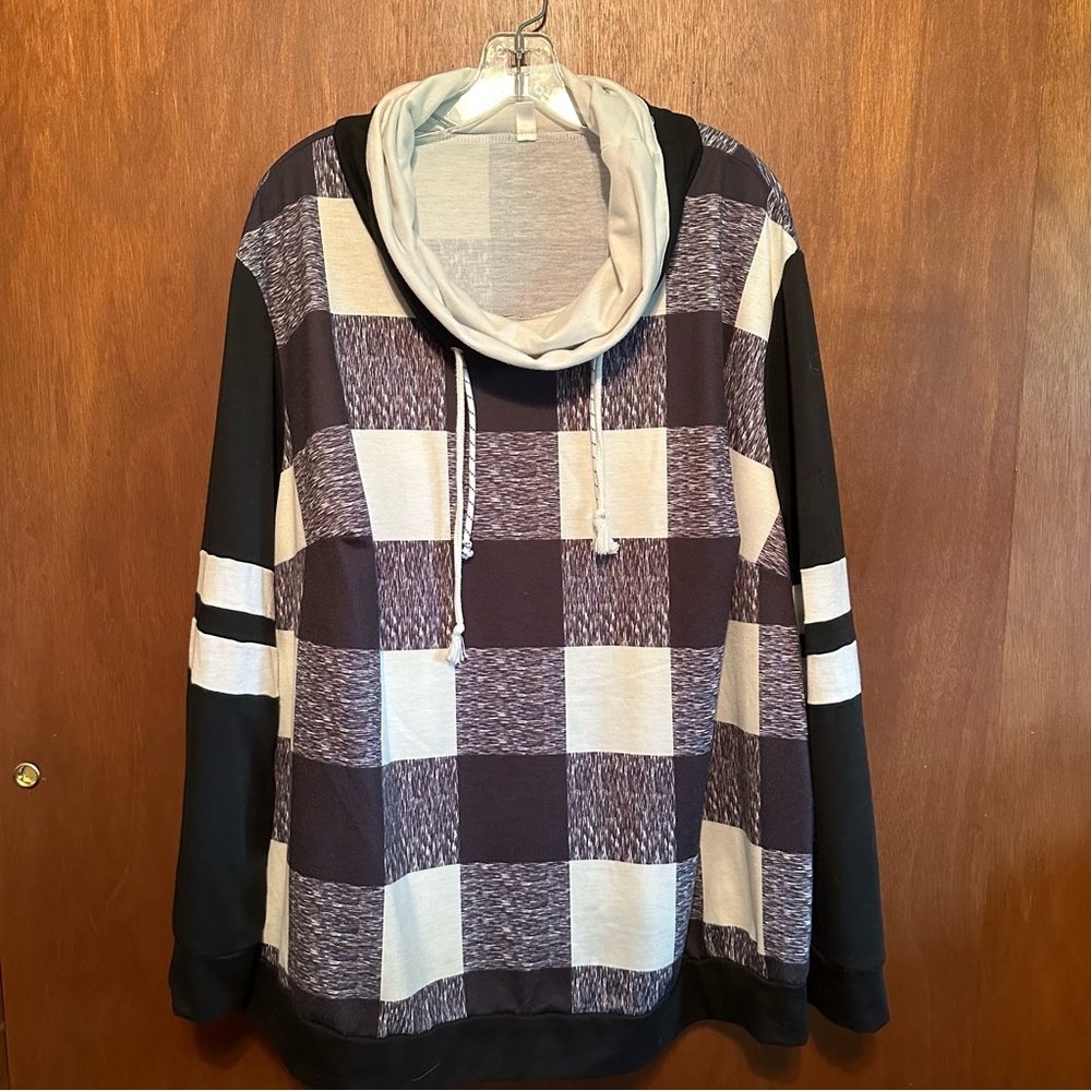 Plaid Cowl Neck Top